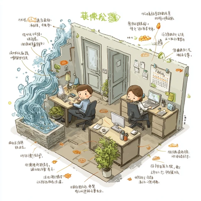 Feng Shui Office Cartoon Illustration for Productivity