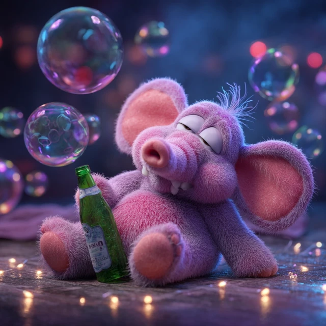 Cartoon Pink Elephant Holding a Bottle in a Cute Way