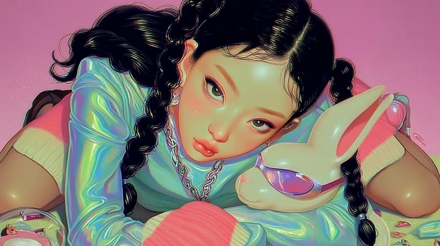 Girl with Bunny Illustration 2D