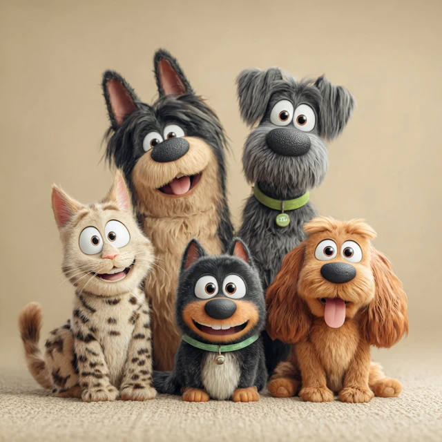 Cartoon Pets Cheerful Dogs in Disney Style