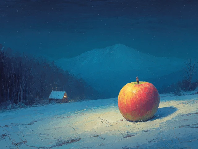 Apple in Winter Night Landscape Painting