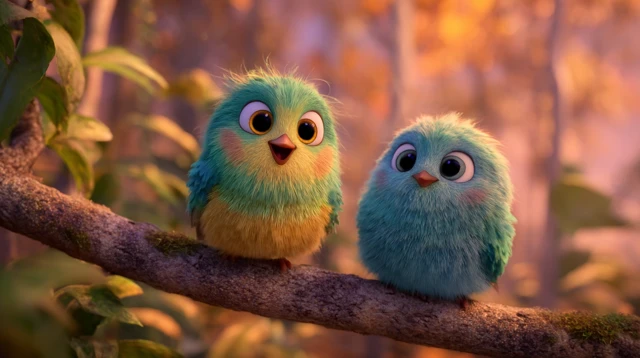 Adorable Birds Singing in a Pastel Forest