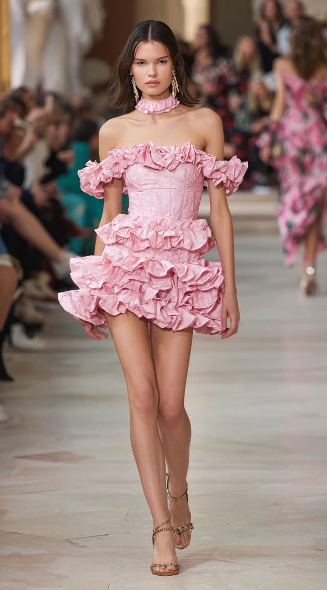 Paris Fashion Week Runway Model in Pink Dress