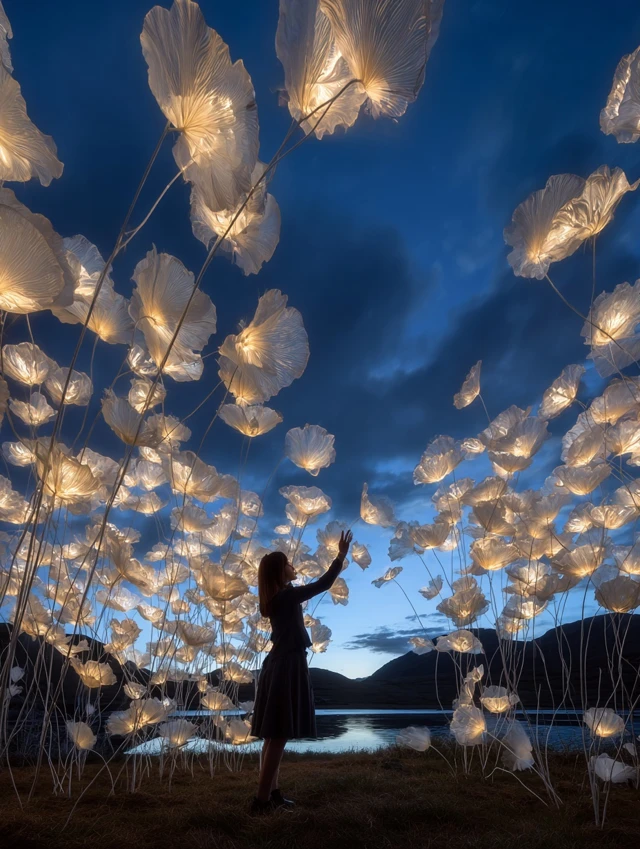 Glowing Petals Art Installation by Lakeside