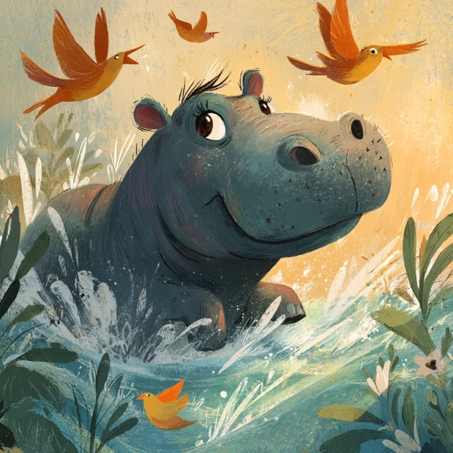 Hippopotamus Frolicking Illustration Childrens Book