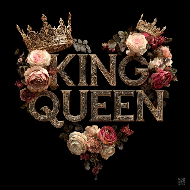 King and Queen Heart Roses Crowns Romantic