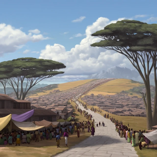 African Marketplace: Ancient Road, People and Stalls