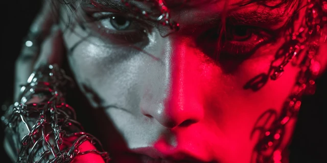 Dark Portrait with Red Light and Chains