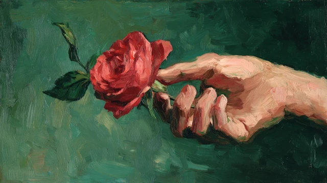 Hand Holding Rose Edward Hopper Style Painting