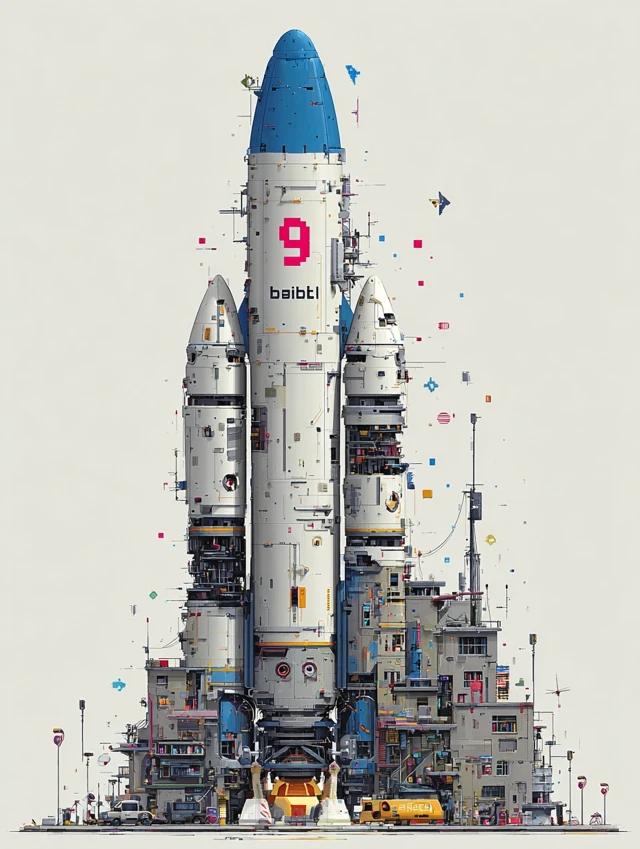 Cyberpunk Rocket 9Bit Design White Background