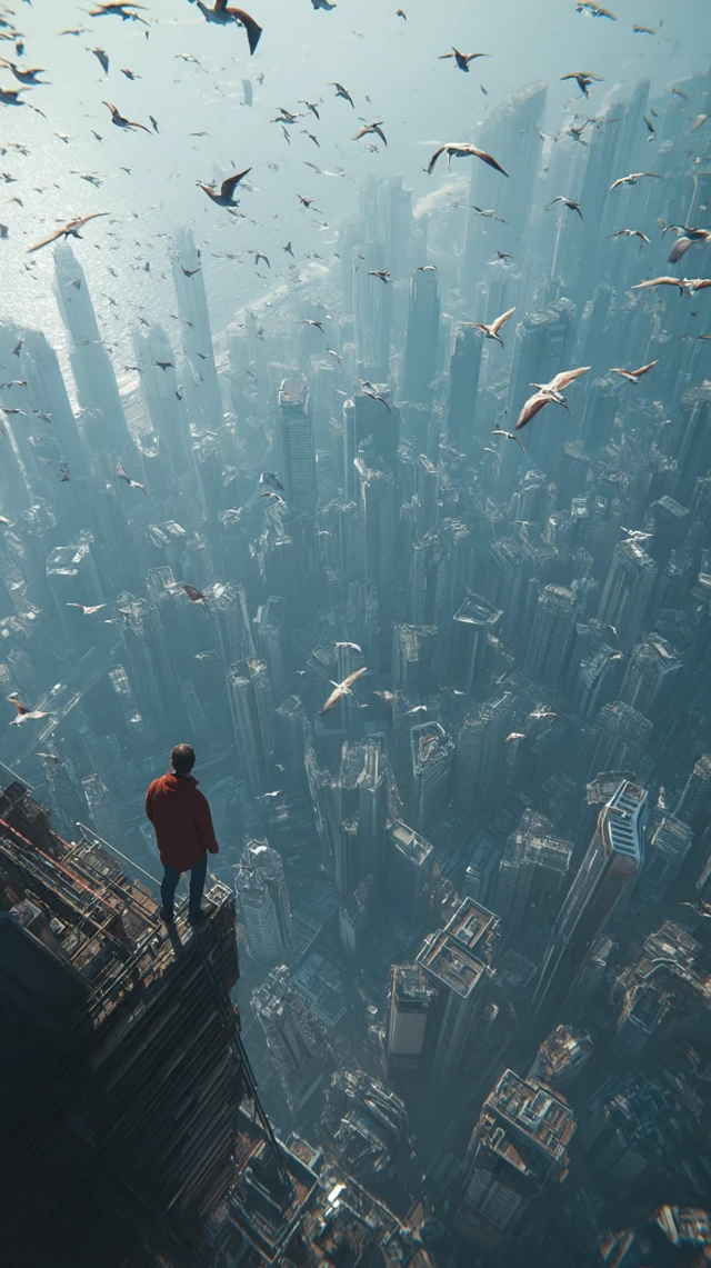 Urban Explorer Above Skyscrapers Birds Flying High
