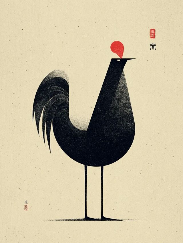 Minimalist Rooster Art: Chinese-Inspired Typography Design
