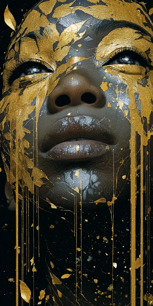 Black Woman Gold Leaf Art Portrait James Jean Style