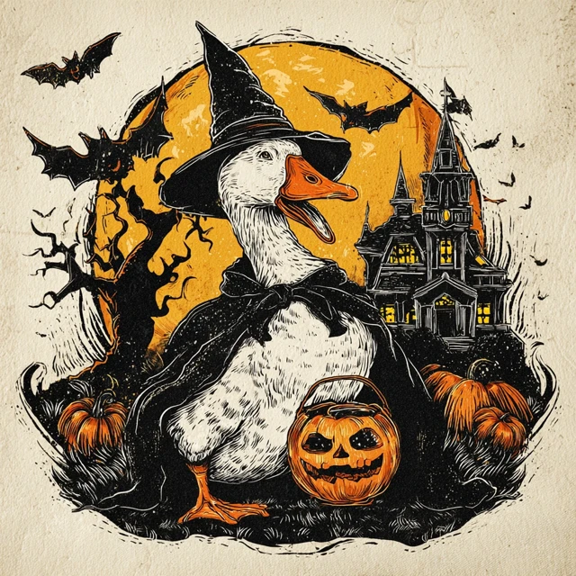 Vintage Halloween Goose Illustration TShirt Design