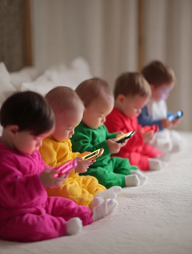 Babies Using iPhones Colorful Clothing
