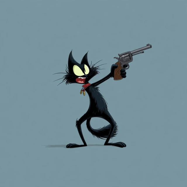 Black Cat with a Gun Animated Illustration
