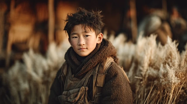 Portrait of a Young Chinese Boy at Golden Hour