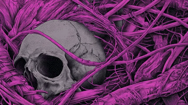 Skull in Neon Purple Vines Illustration