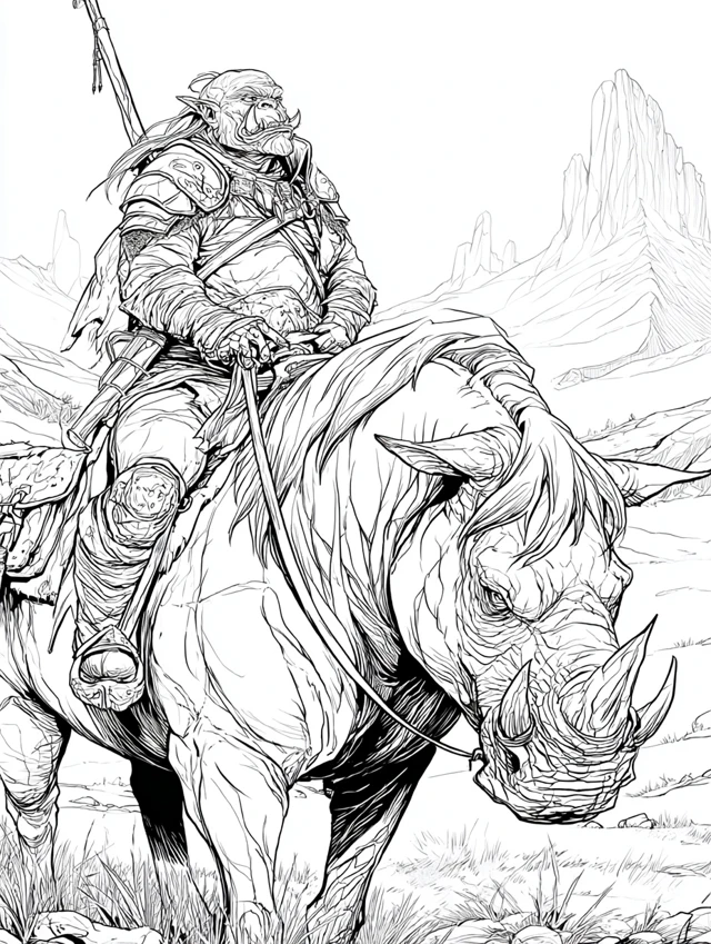 Fantasy Orc Coloring Page for Adults Sketchbook Illustration