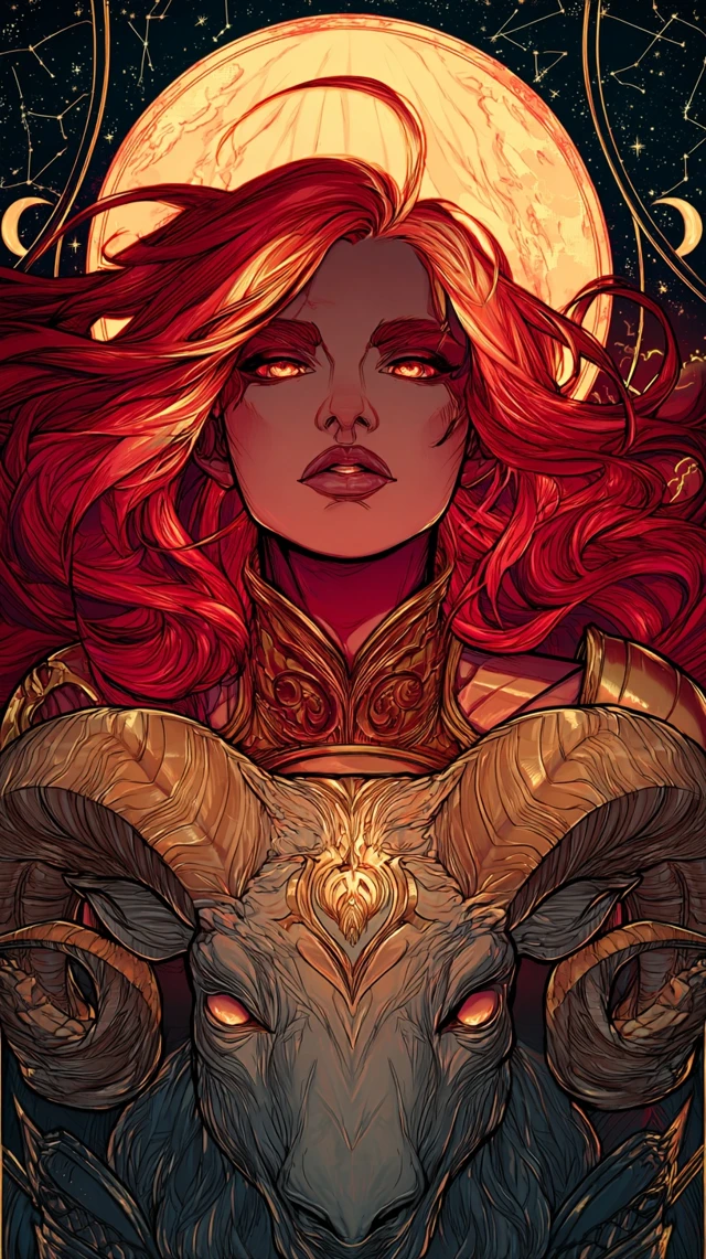 Aries Celestial Tarot Portrait of a Fierce Woman