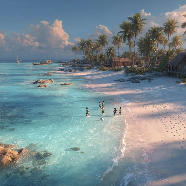 Kids Playing Soccer on a Tropical Beach in Maldives