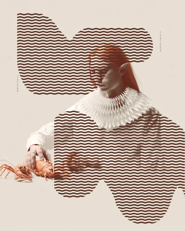 Avant-Garde Elf Portrait with Origami Collar and Lobster