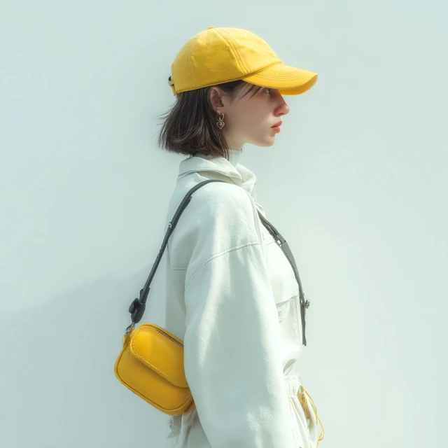 Girl in Yellow Cap with Handbag Fashion Portrait