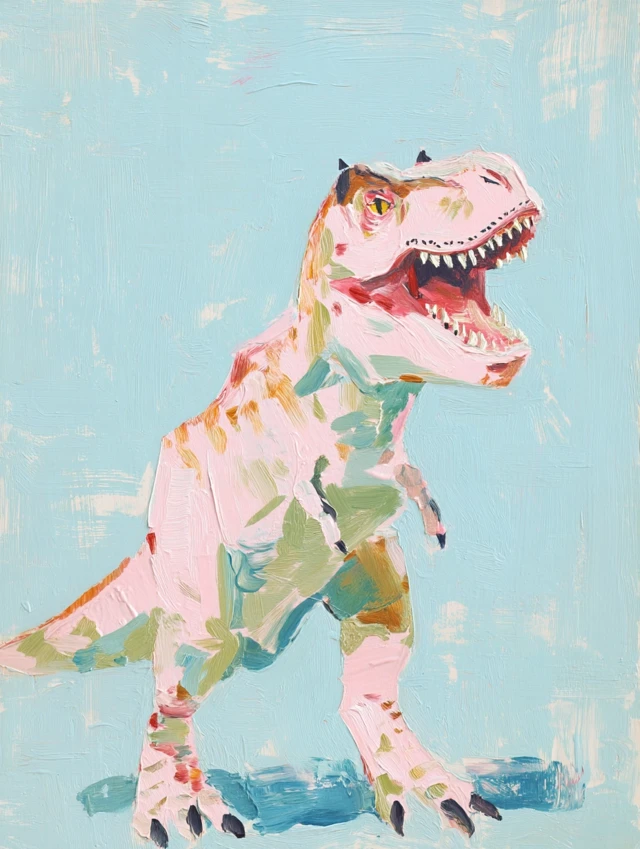 T Rex Gouache Painting Pastel Colors Playful Art