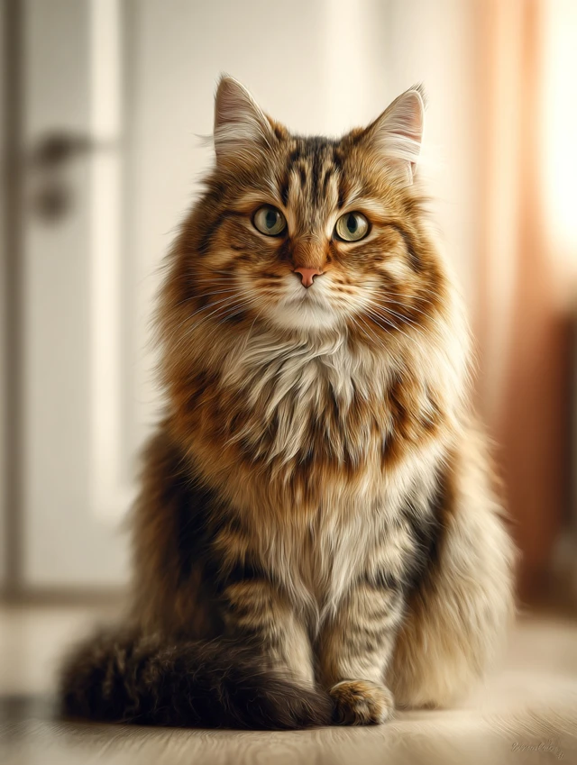 Adorable Realistic Cat Portrait Frontal View