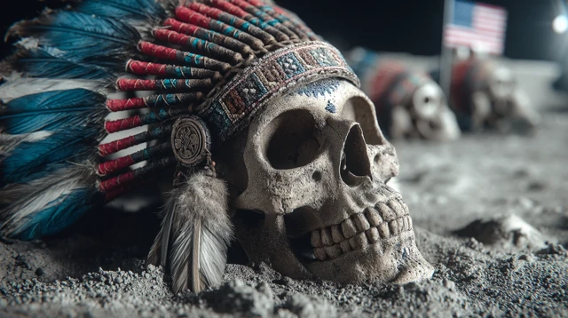 Skull on Moon Mayan Headdress American Flag
