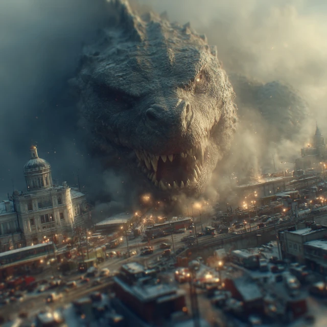 Godzilla in Moscow: Hyperrealistic Cinematic Scene