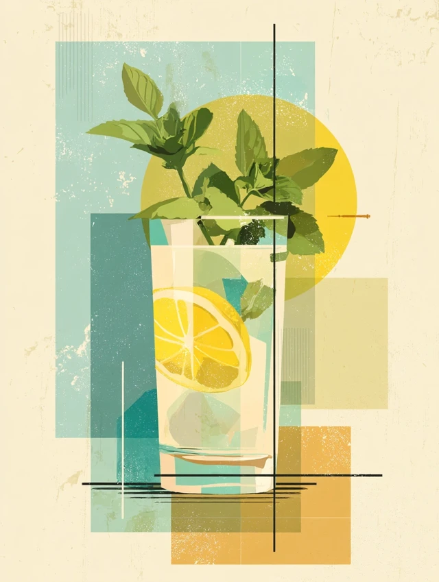 Limoncello Tonic Cocktail Retro Poster Art