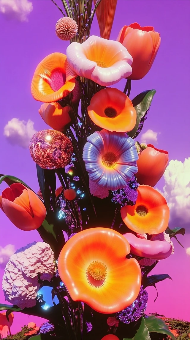 Surreal Flowers Rainbow Petals 3D Render