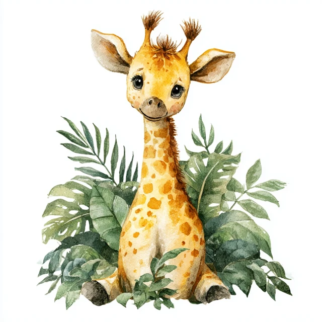 Cute Watercolor Baby Giraffe Safari Illustration
