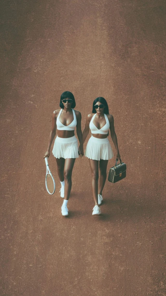 Tennis Fashion Two Women in White Sportswear