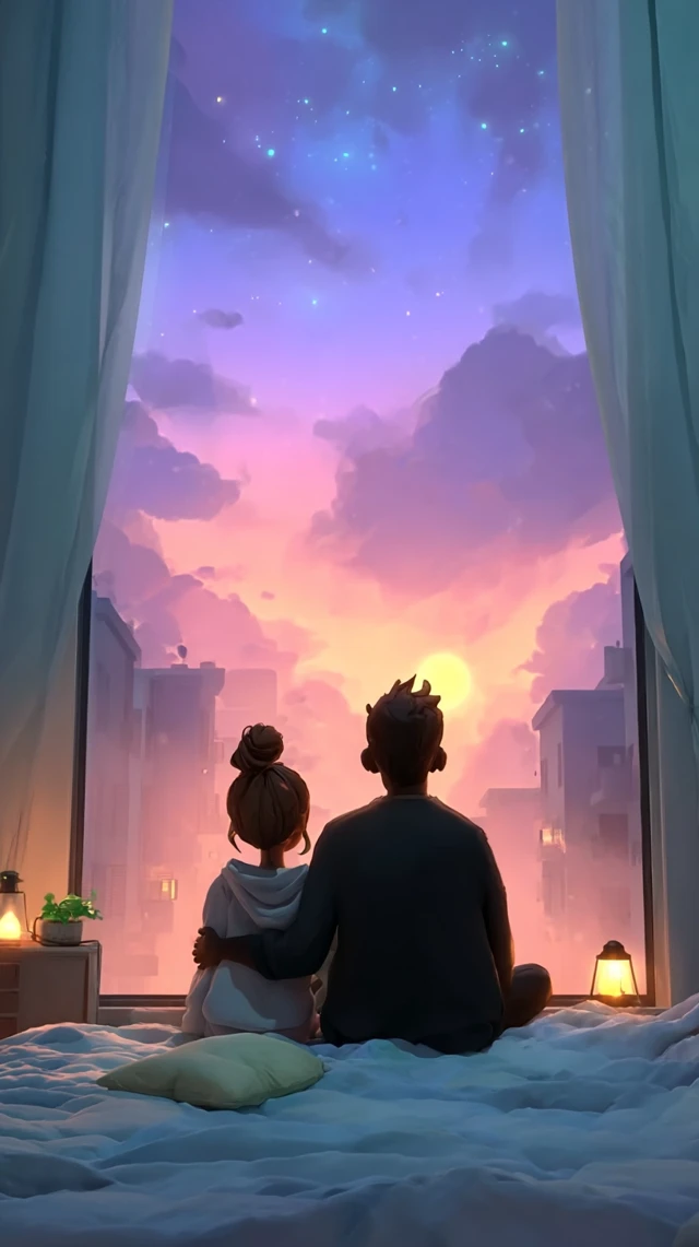 Family Watching the Sunset Together 3D Render