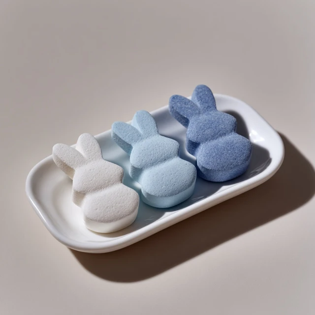 Bunny Pills on Tray Minimalist Blue Tones