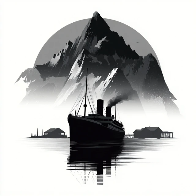 Arctic Steamship Black and White Illustration