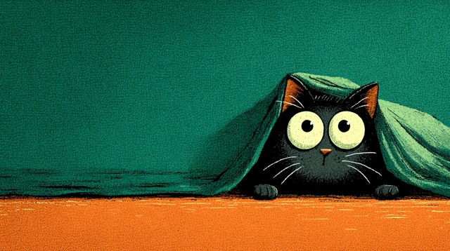 Cartoon Cat Hiding Under Blanket Illustration