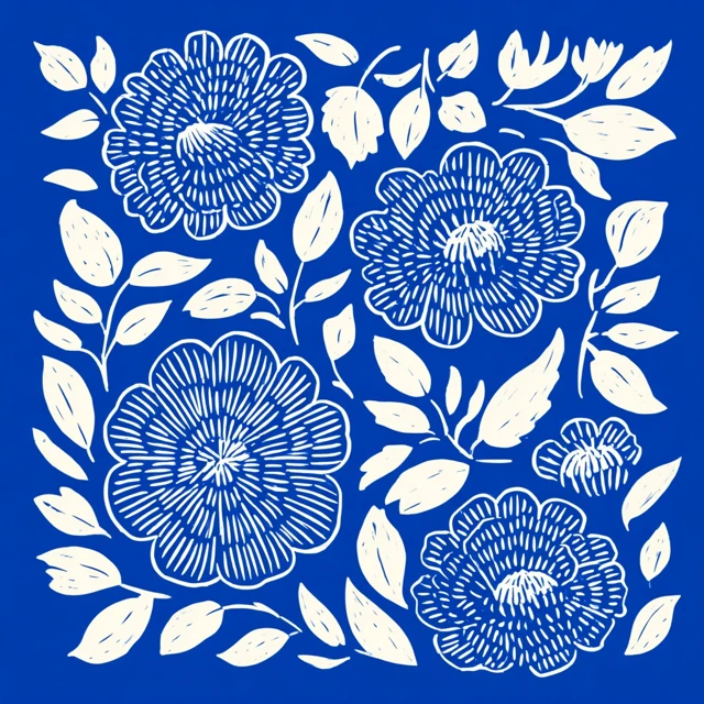 Linocut Flower Illustration Block Print SVG