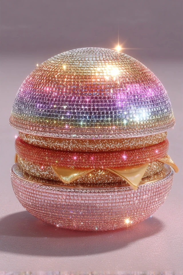 Rainbow Iced Out Bejeweled Floating Burger Art