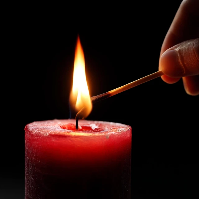 Candle Being Lit Closeup on Black Background