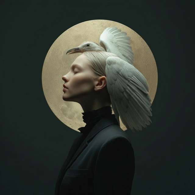 Female Prophet Half Bird Surreal Portrait