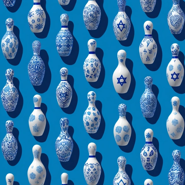 Bowling Pins with Jewish Patterns Blue Background