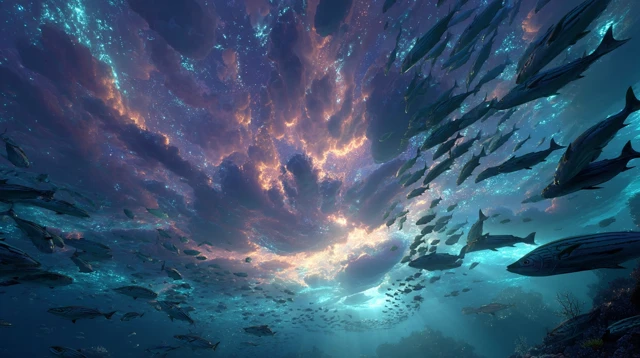 Underwater Fantasy Scene Deep Sea Fish School