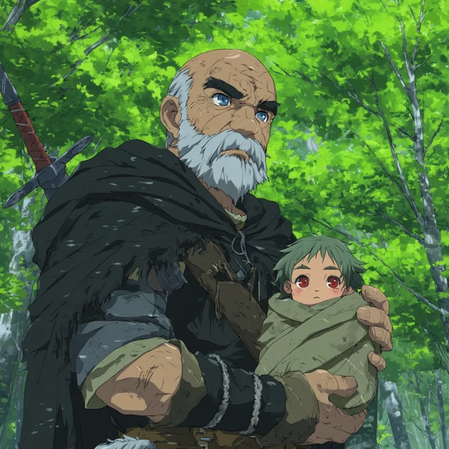 Anime Old Man and Baby: Forest Journey