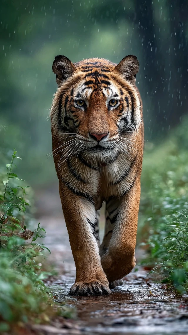 Tiger Walking on Jungle Trail in India
