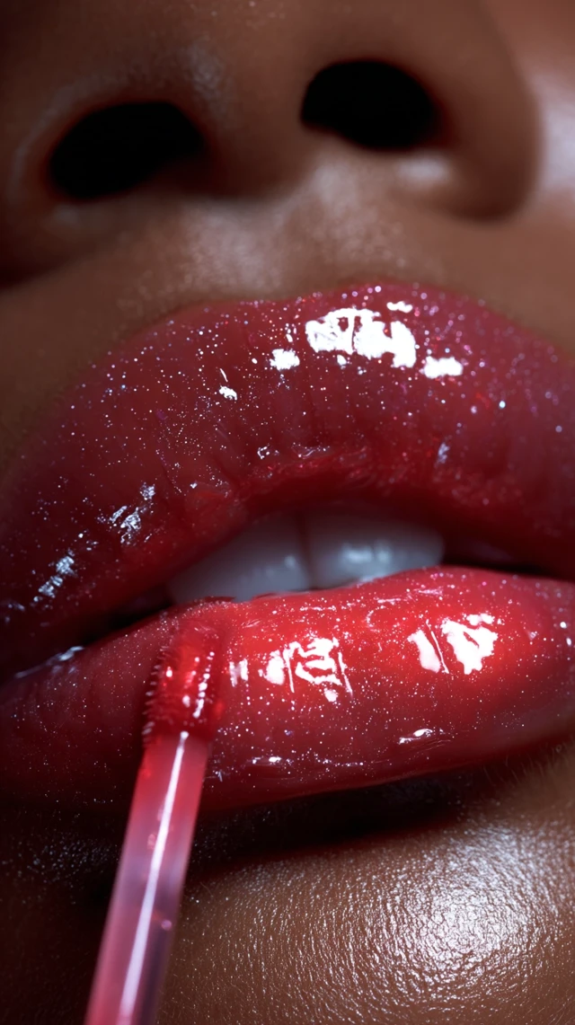 Applying Lipgloss Close Up Shiny Lips Makeup
