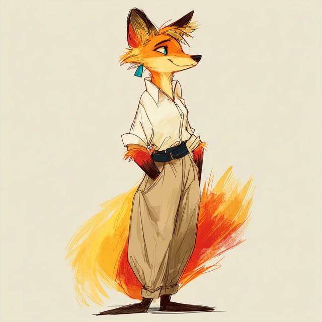 Anthropomorphic Fox Illustration Confident Elegant Casual
