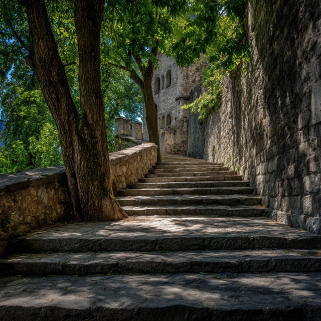 Stone Stairway to Castle Photography Summer Scene